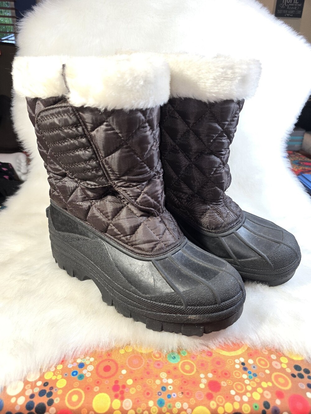Sintetico Mid-Calf Insulated Winter Snow Boots - Brown w/Cream Faux Fur - Womens